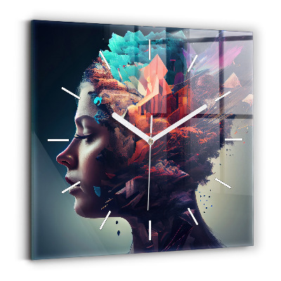 Square glass wall clock Abstract woman