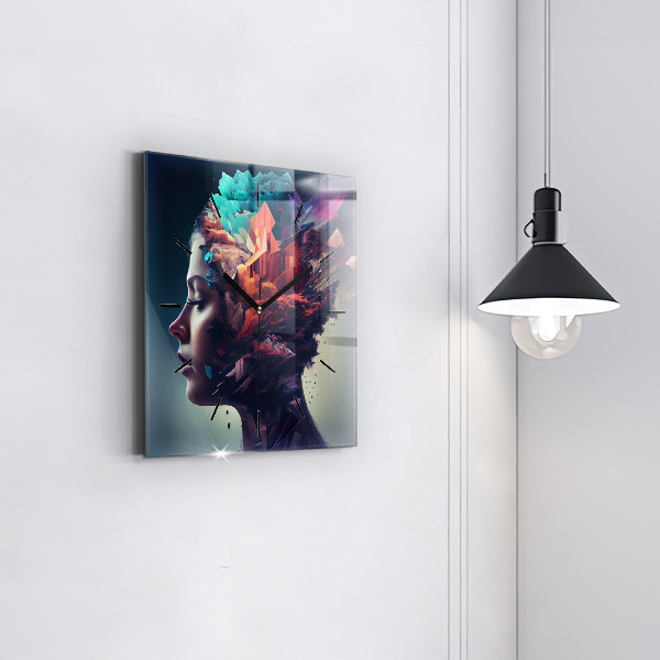 Square glass wall clock Abstract woman