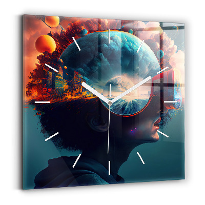 Square glass wall clock Futuristic world