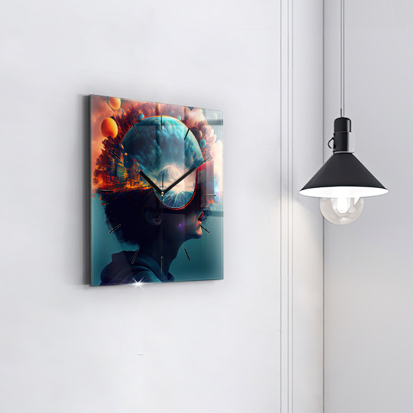 Square glass wall clock Futuristic world
