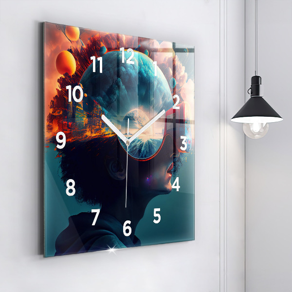Square glass wall clock Futuristic world