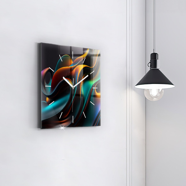 Square glass wall clock Futuristic wave