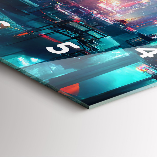 Square glass wall clock Cyberpunk style city