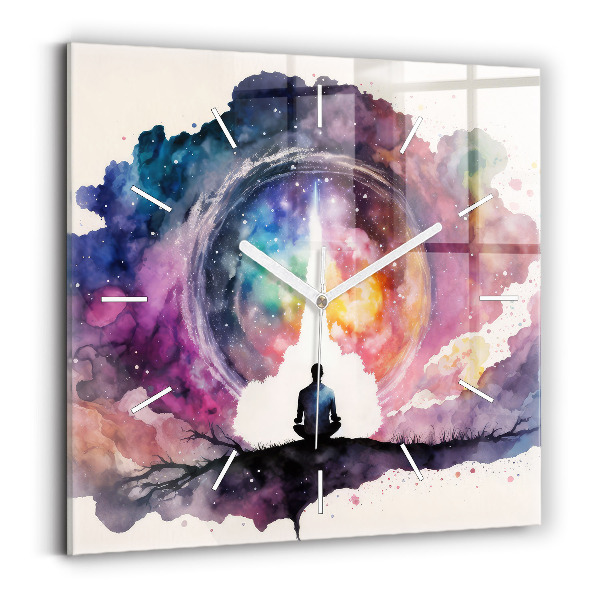 Square glass wall clock Meditation lifestyle
