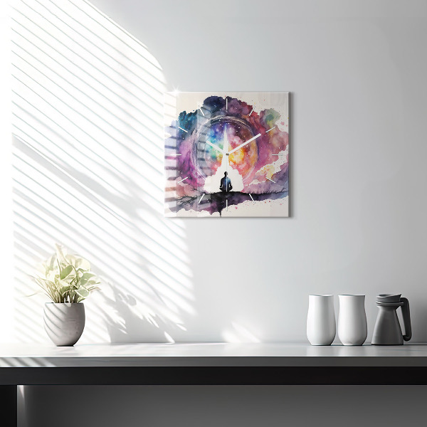 Square glass wall clock Meditation lifestyle