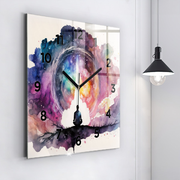 Square glass wall clock Meditation lifestyle