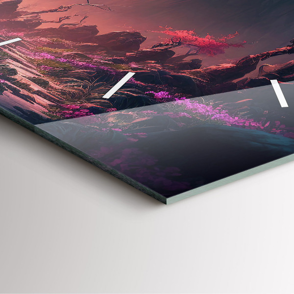 Square glass wall clock Magical forest and mountains