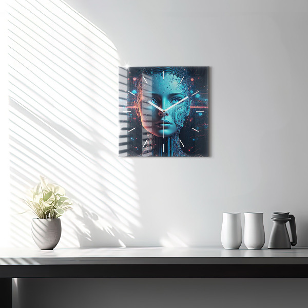 Square glass wall clock Artificial intelligence