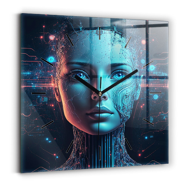 Square glass wall clock Artificial intelligence