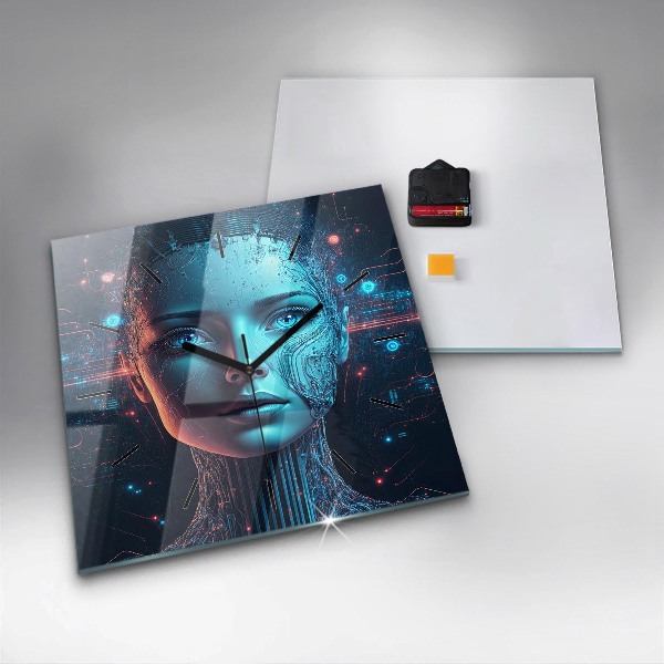 Square glass wall clock Artificial intelligence