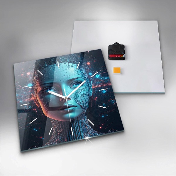 Square glass wall clock Artificial intelligence