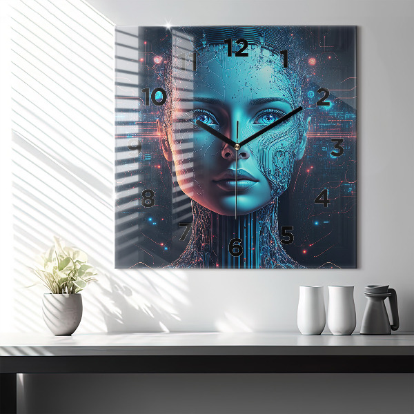 Square glass wall clock Artificial intelligence