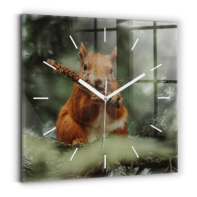 Square glass wall clock Squirrel and wild nature