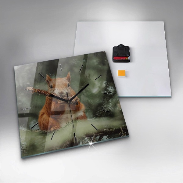Square glass wall clock Squirrel and wild nature