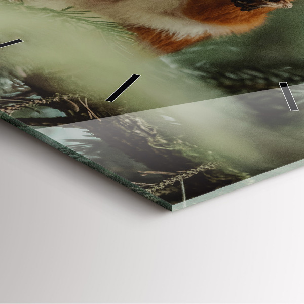 Square glass wall clock Squirrel and wild nature