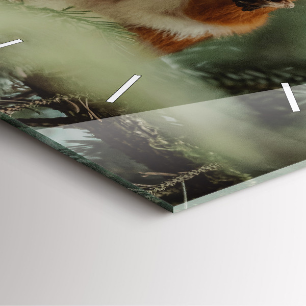 Square glass wall clock Squirrel and wild nature