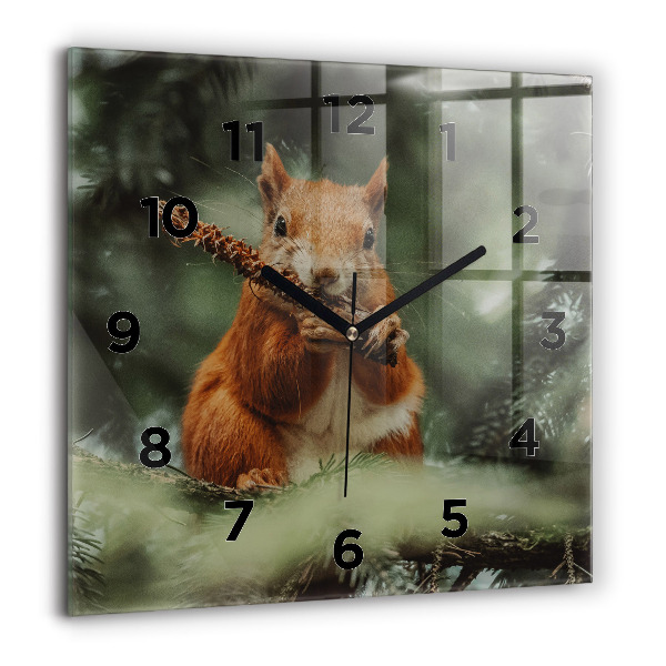 Square glass wall clock Squirrel and wild nature