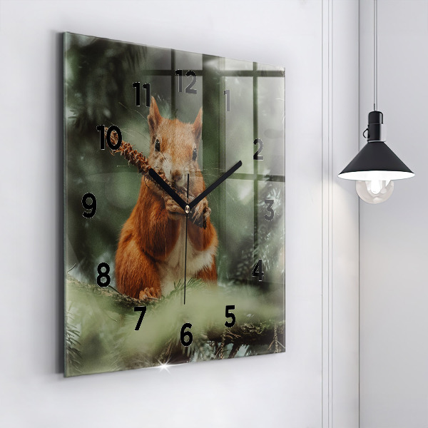 Square glass wall clock Squirrel and wild nature