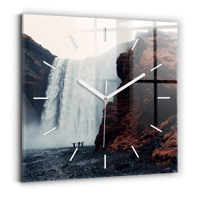 Square glass wall clock Waterfall Landscape Iceland