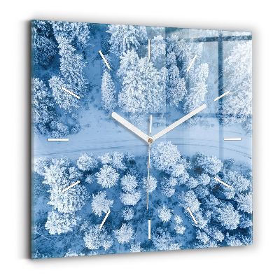 Square glass wall clock Forest from a drone