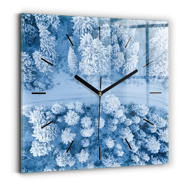 Square glass wall clock Forest from a drone