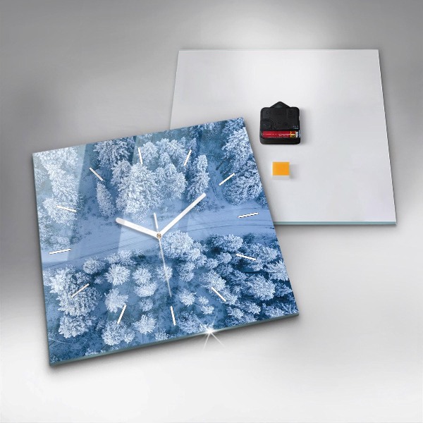 Square glass wall clock Forest from a drone