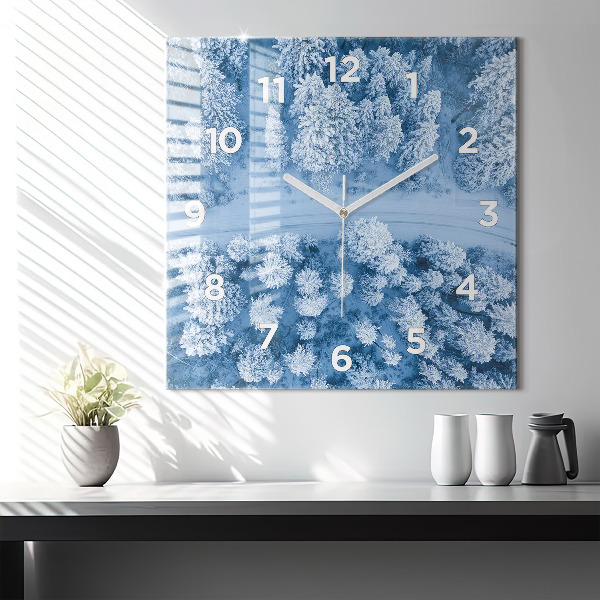 Square glass wall clock Forest from a drone