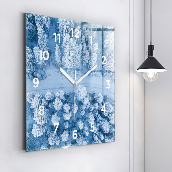 Square glass wall clock Forest from a drone
