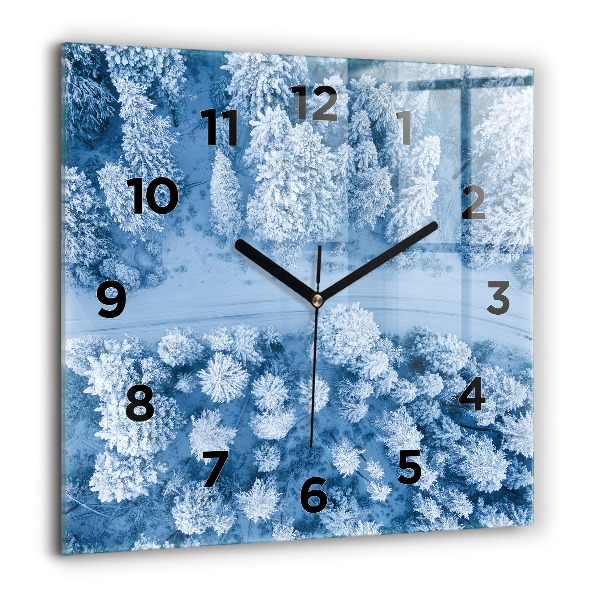 Square glass wall clock Forest from a drone