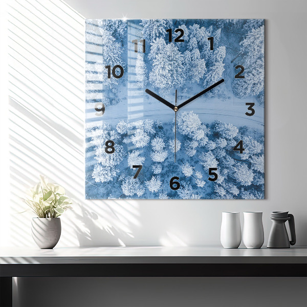 Square glass wall clock Forest from a drone
