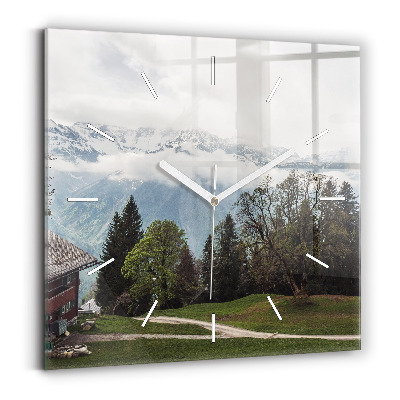 Square glass wall clock Mountain view