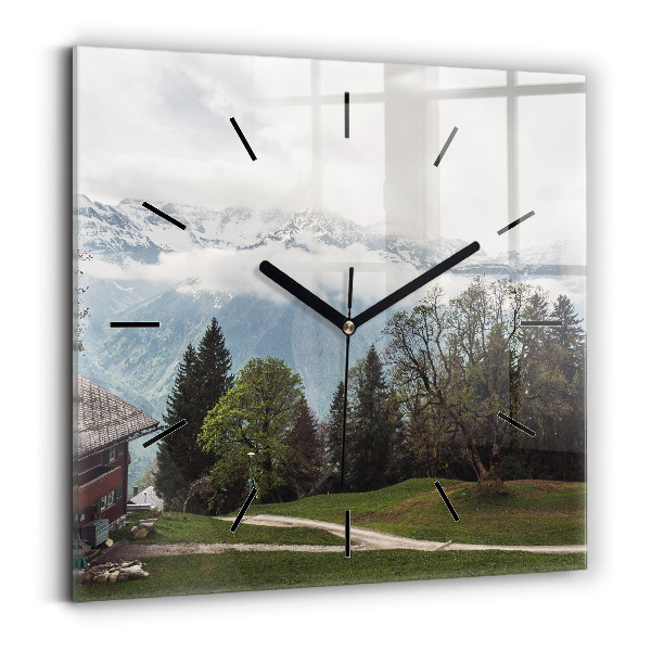 Square glass wall clock Mountain view