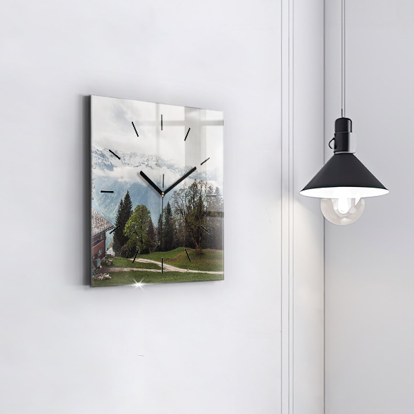 Square glass wall clock Mountain view