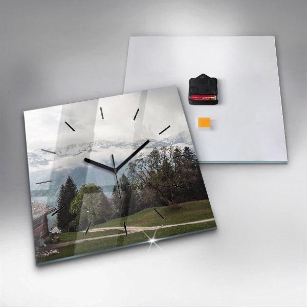 Square glass wall clock Mountain view