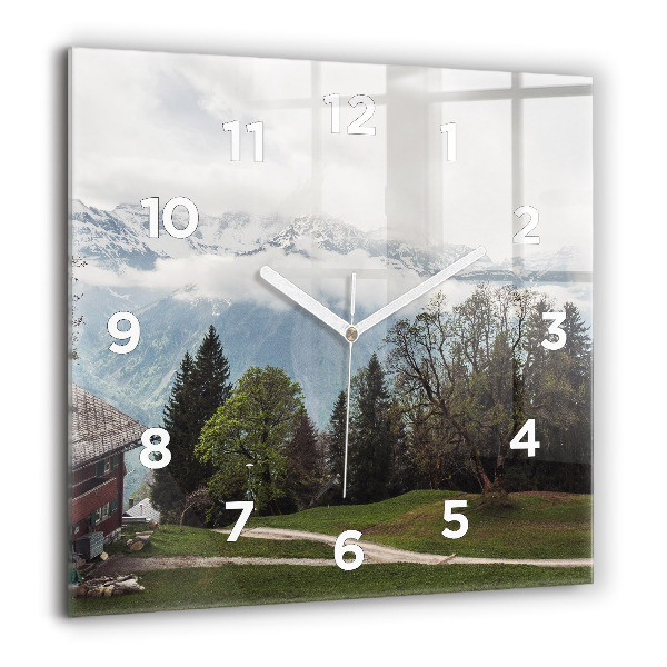 Square glass wall clock Mountain view