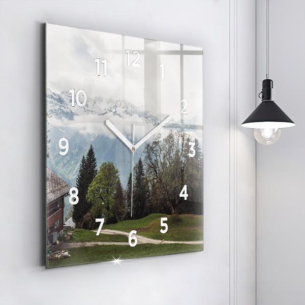 Square glass wall clock Mountain view