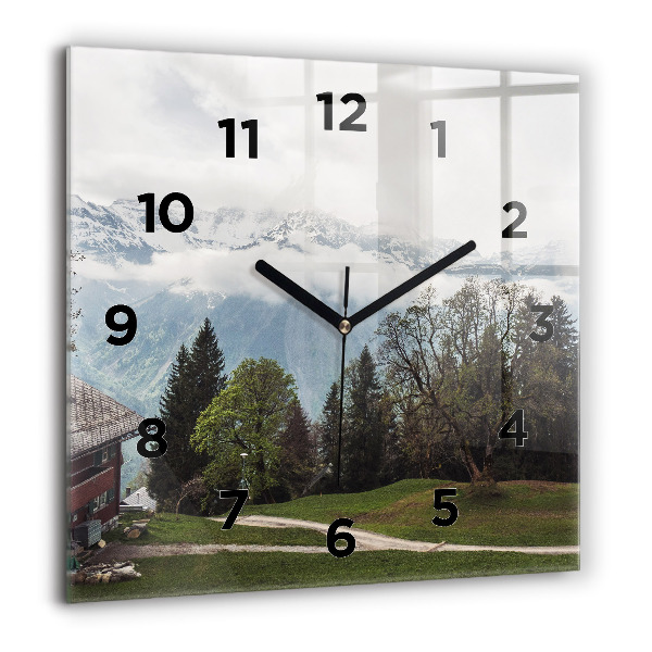 Square glass wall clock Mountain view
