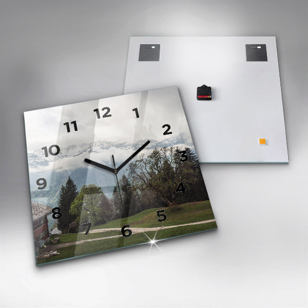 Square glass wall clock Mountain view