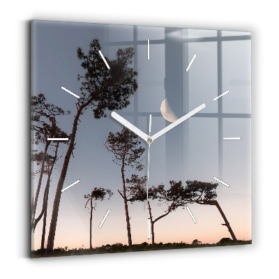 Square glass wall clock Crescent and trees