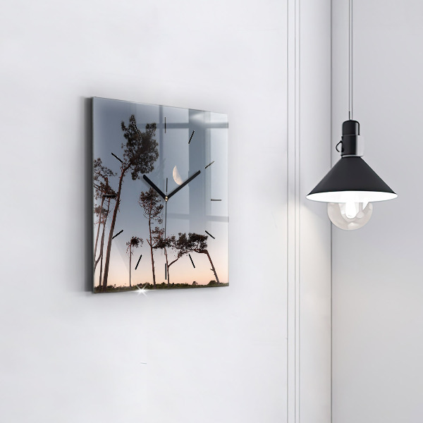 Square glass wall clock Crescent and trees