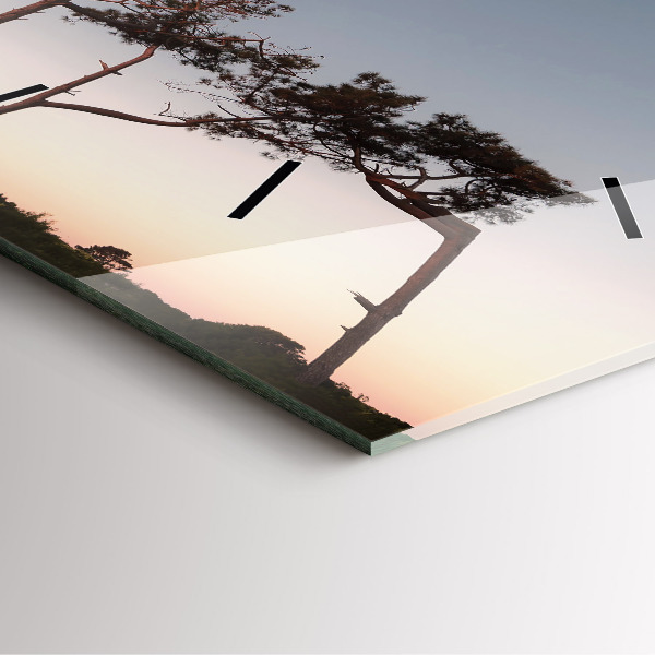 Square glass wall clock Crescent and trees