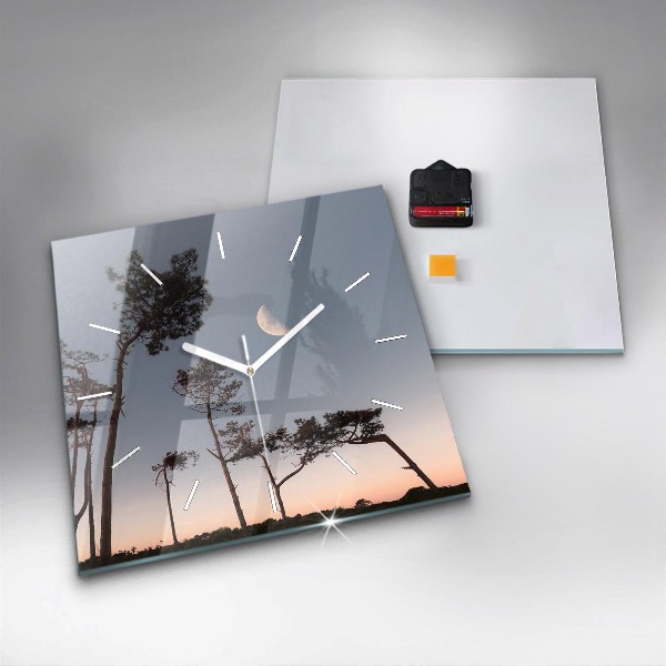 Square glass wall clock Crescent and trees