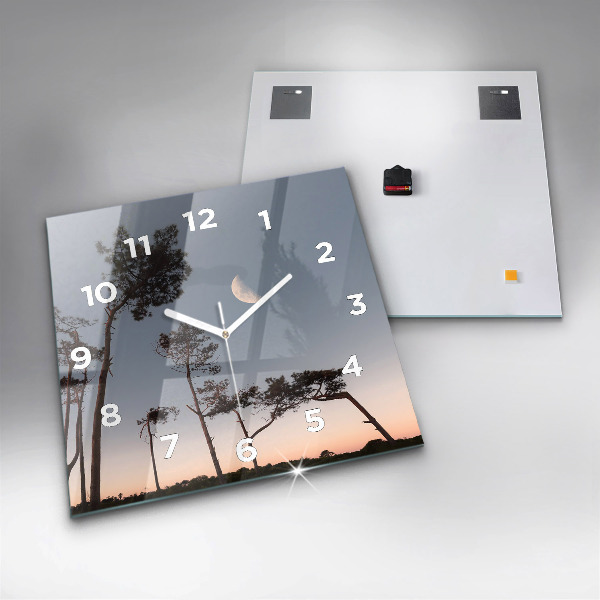 Square glass wall clock Crescent and trees