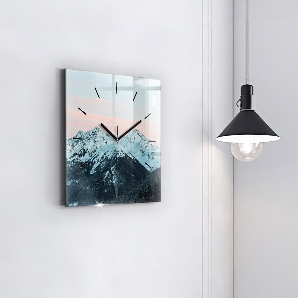 Square glass wall clock Mountain range in winter