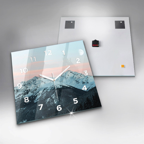 Square glass wall clock Mountain range in winter