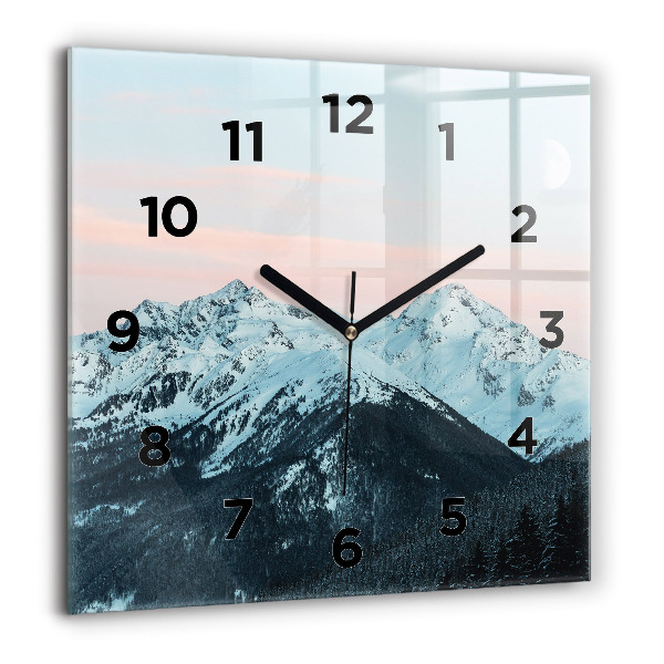 Square glass wall clock Mountain range in winter