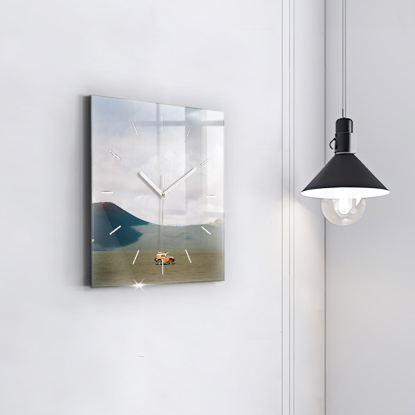 Square glass wall clock Vehicle in the Kamchatka desert