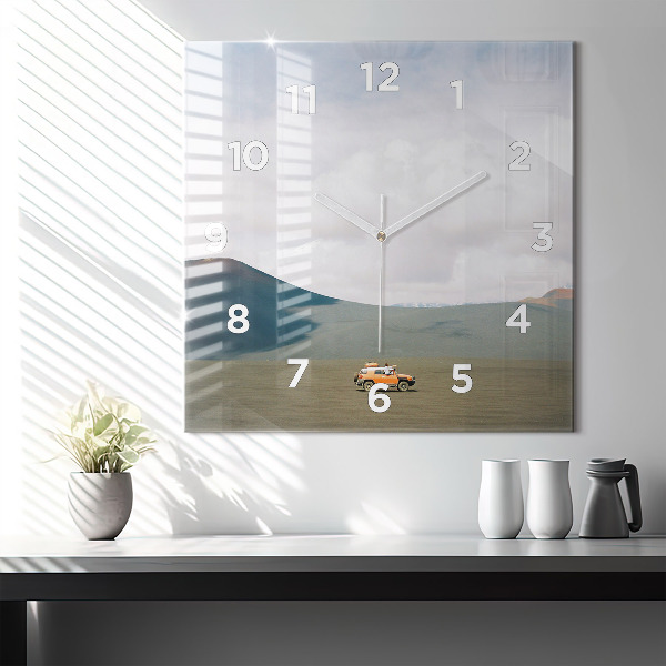 Square glass wall clock Vehicle in the Kamchatka desert