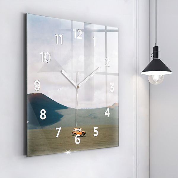 Square glass wall clock Vehicle in the Kamchatka desert