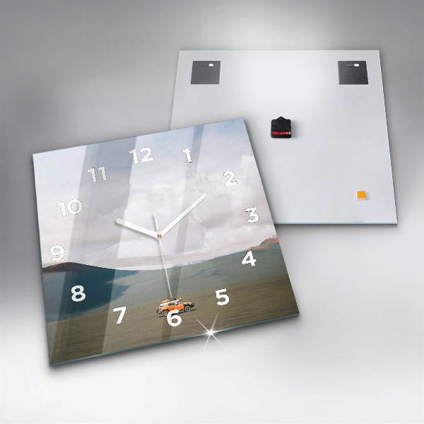 Square glass wall clock Vehicle in the Kamchatka desert